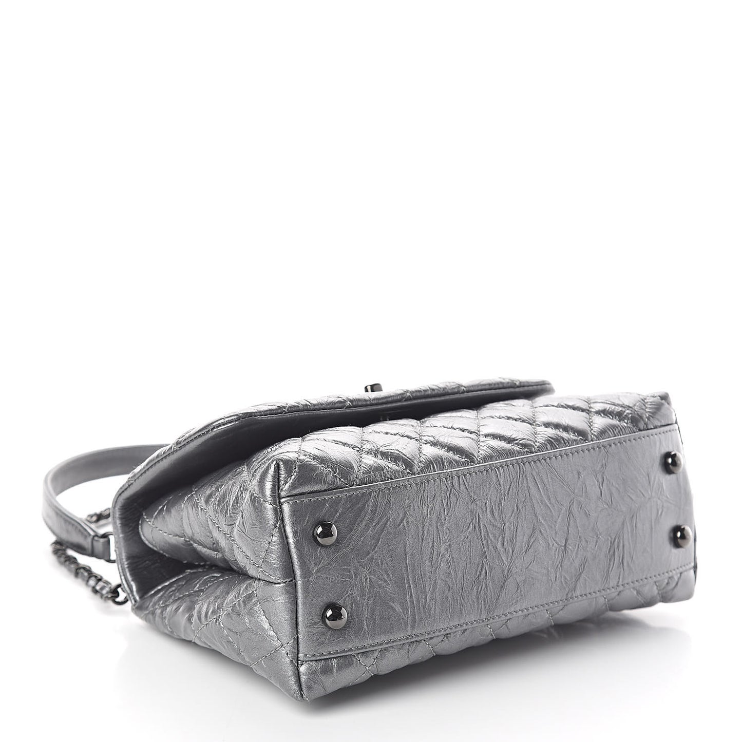 Metallic Aged Calfskin Quilted Mini Coco Handle Flap Charcoal