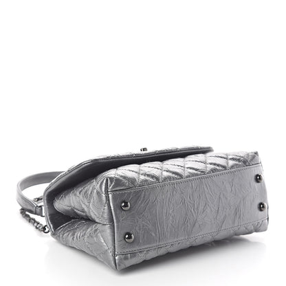 Chanel Metallic Aged Calfskin Quilted Mini Coco Handle Flap Charcoal 4 of 9