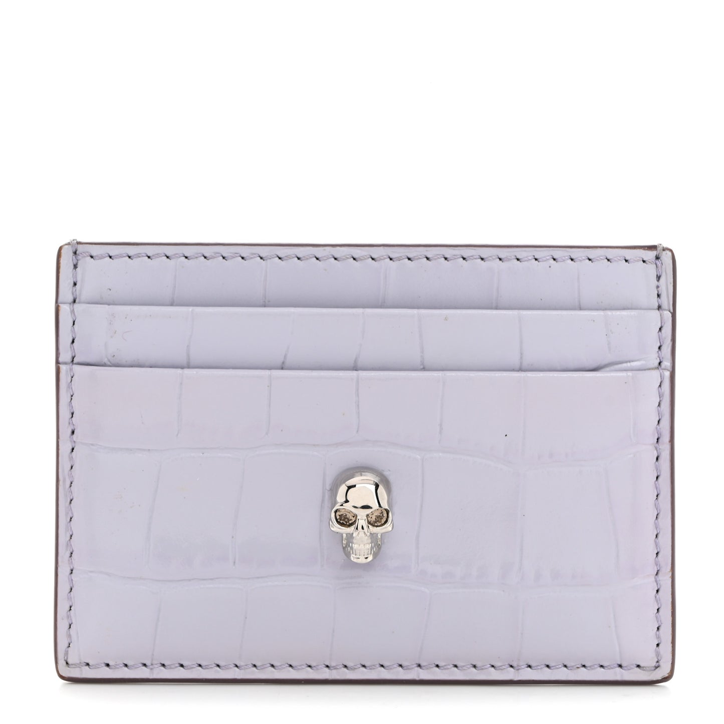 Patent Crocodile Embossed Skull Card Holder lilac