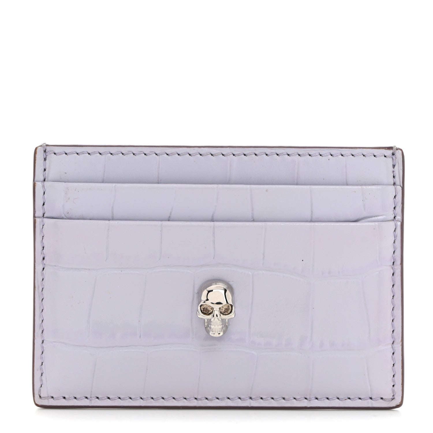 Alexander McQueen Patent Crocodile Embossed Skull Card Holder lilac 1 of 7