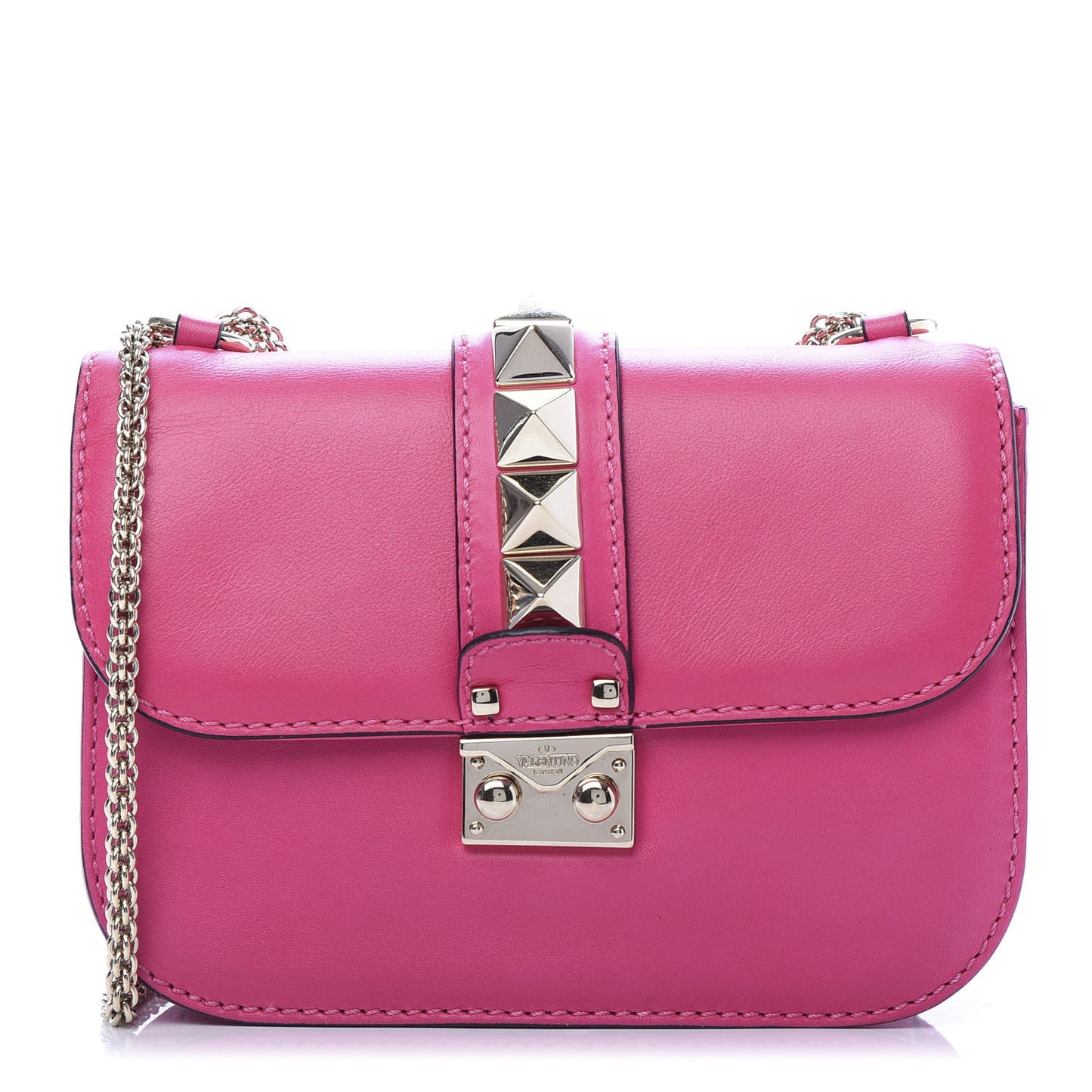 Vitello Small Glam Lock Rockstud Flap Pop Fuxia