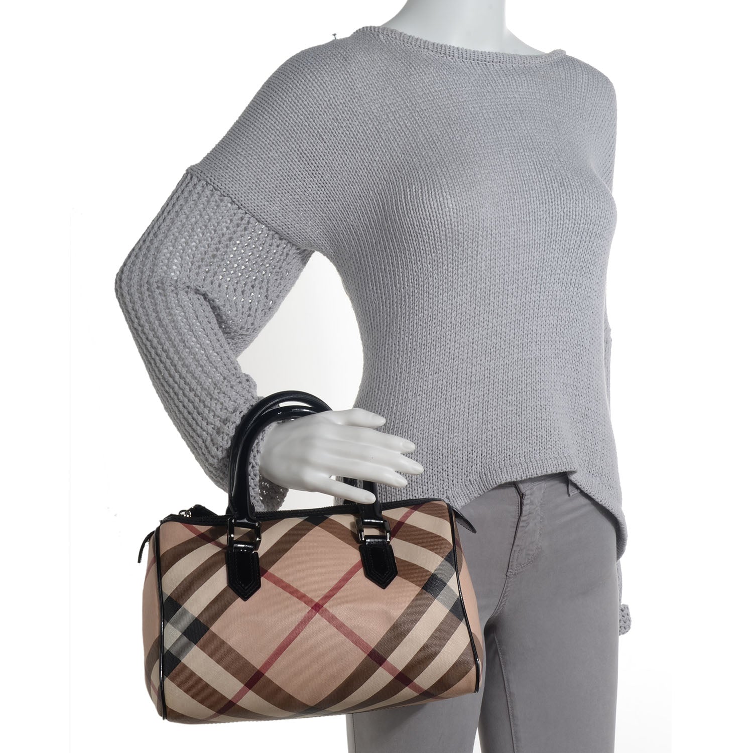 Burberry Nova Check Patent Small Chester Bowling Bag Black 2 of 14