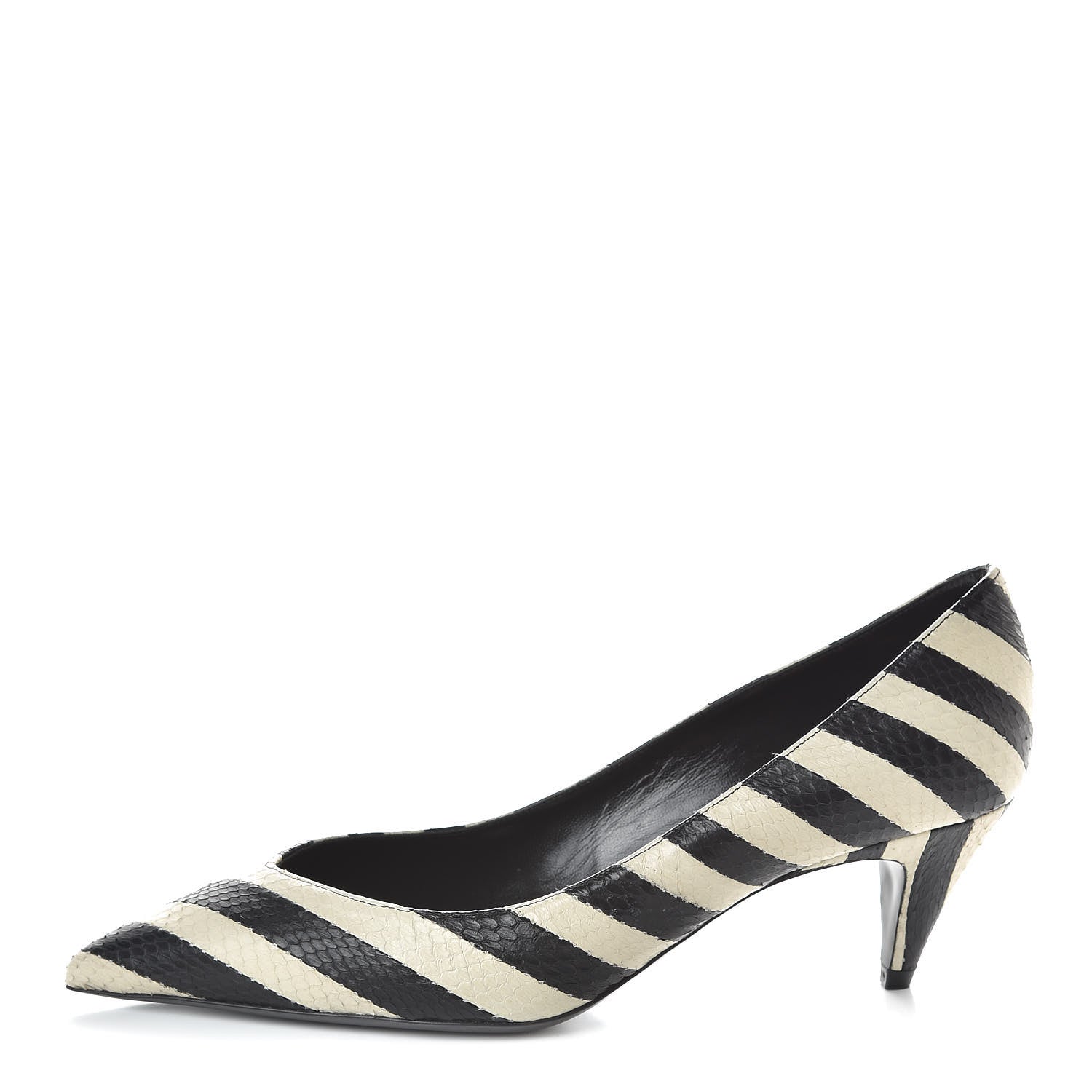 Saint Laurent Elaphe Snakeskin Striped Kiki Kitten Heel Pumps 38.5 Black Off White 1 of 8