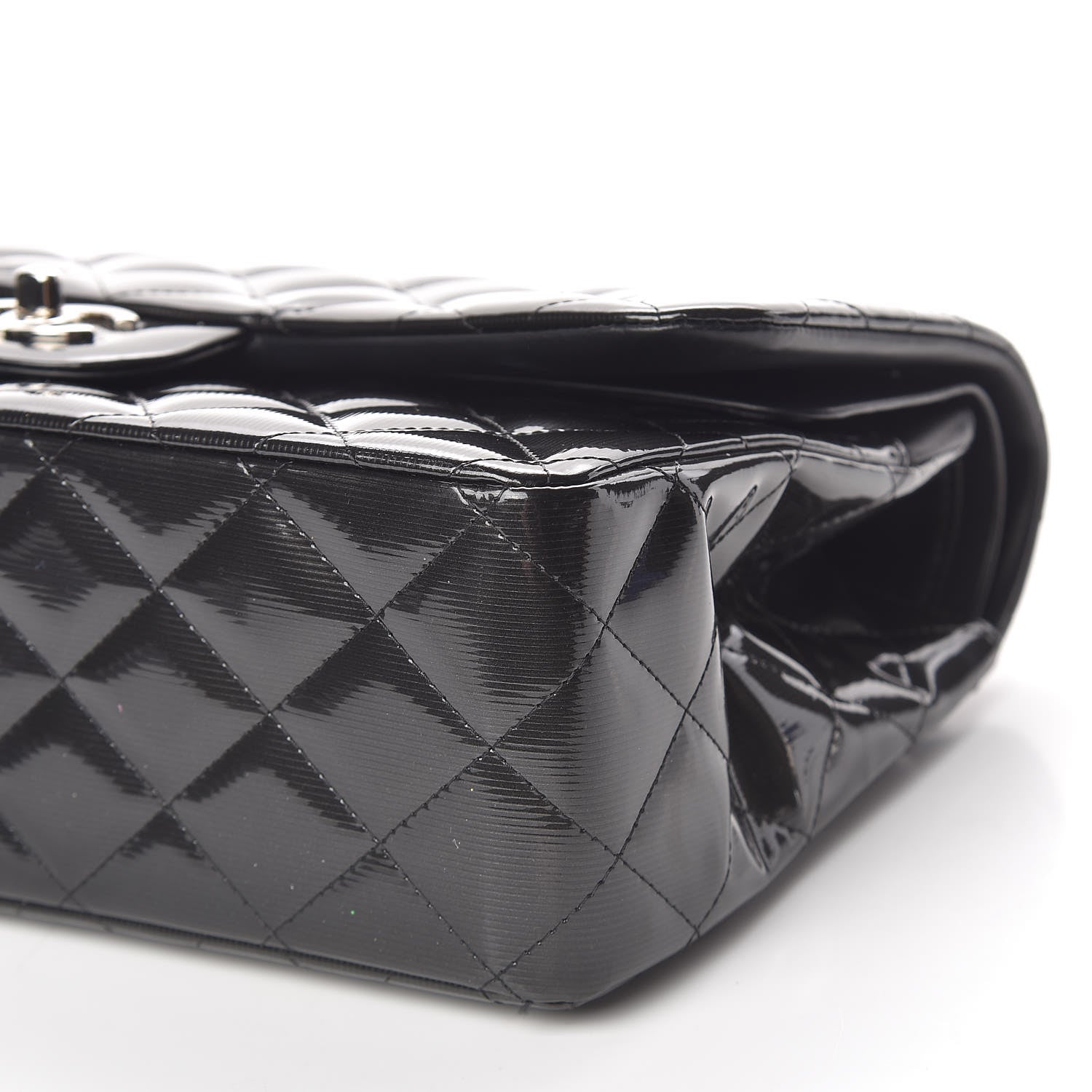 Chanel Striated Patent Quilted Jumbo Double Flap Black 10 of 16