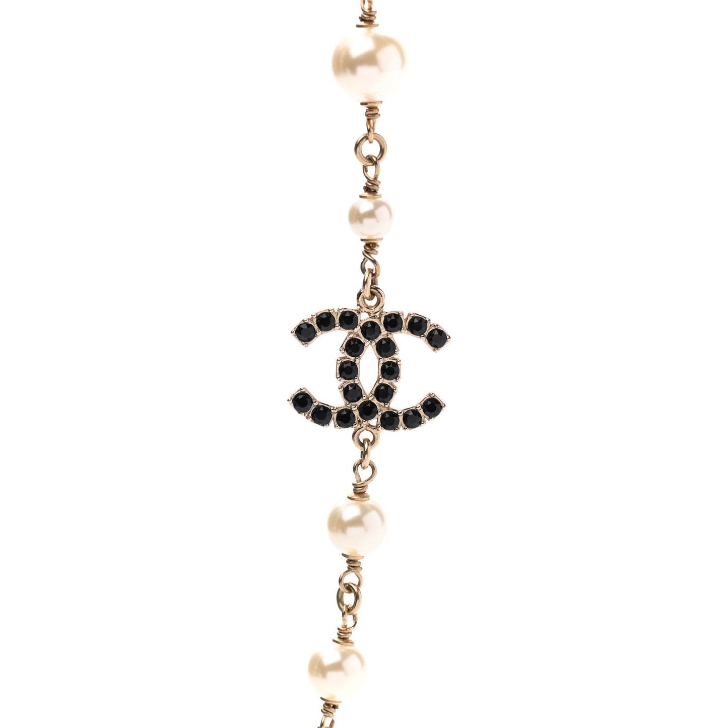 Pearl Crystal CC Long Necklace Black Gold