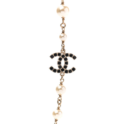 Chanel Pearl Crystal CC Long Necklace Black Gold 5 of 8