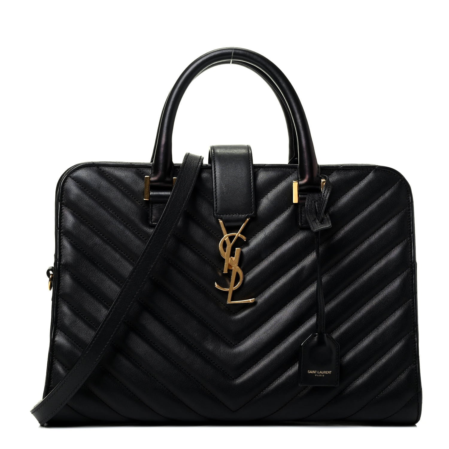 Saint Laurent Calfskin Matelasse Chevron Small Monogram Cabas Black 1 of 4
