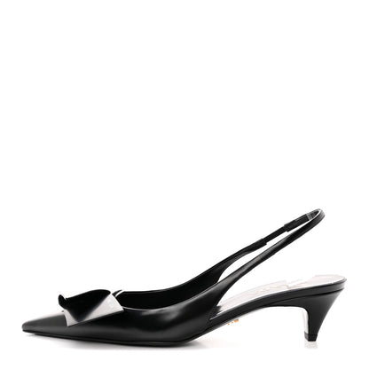 Prada Spazzolato Logo Pointed Toe 45mm Slingback Pumps 40 Black 1 of 12