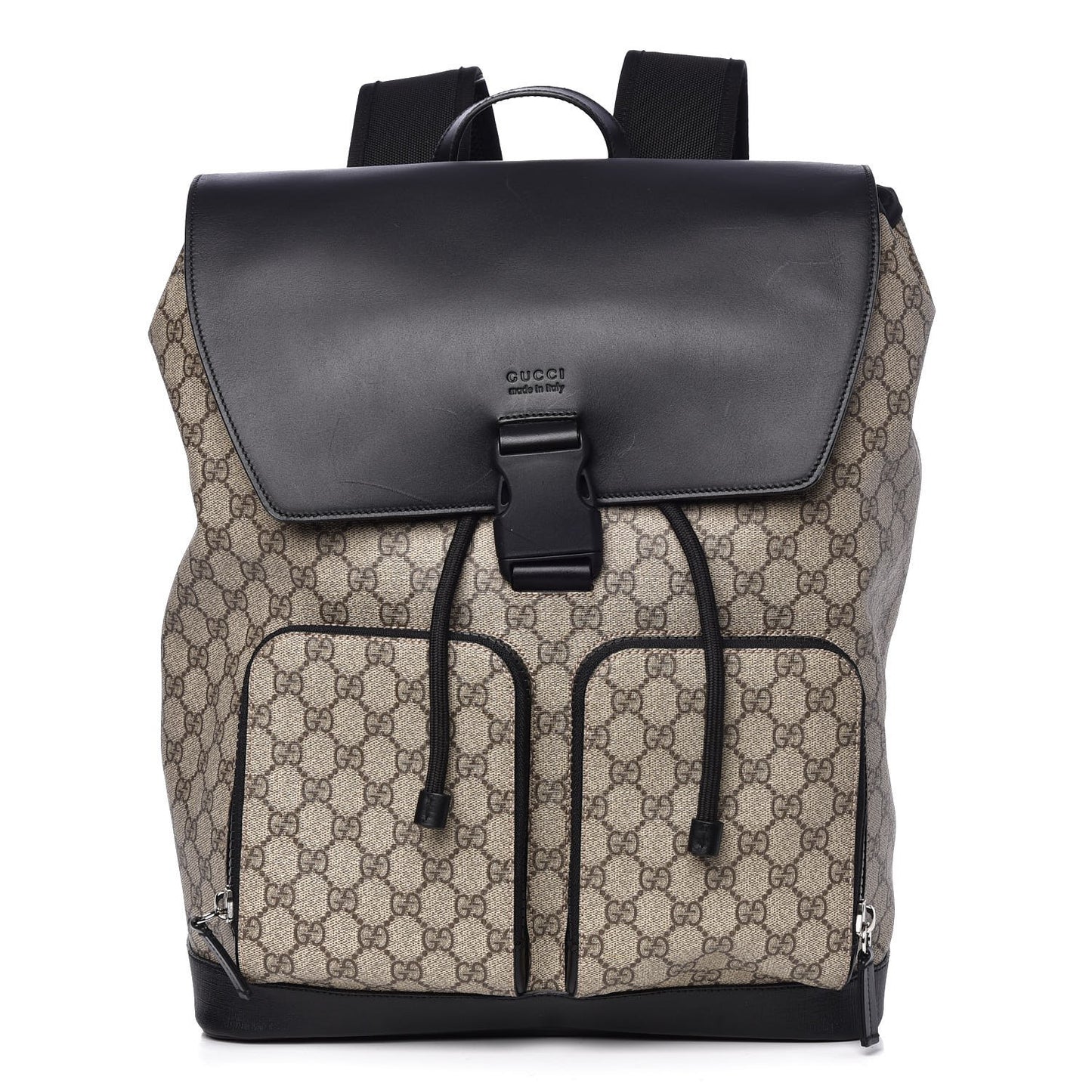GG Supreme Monogram Single Buckle Backpack Beige Black