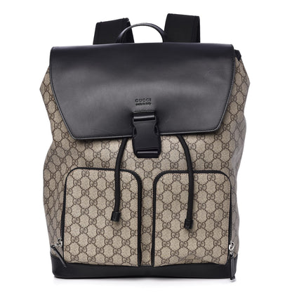 Gucci GG Supreme Monogram Single Buckle Backpack Beige Black 1 of 7