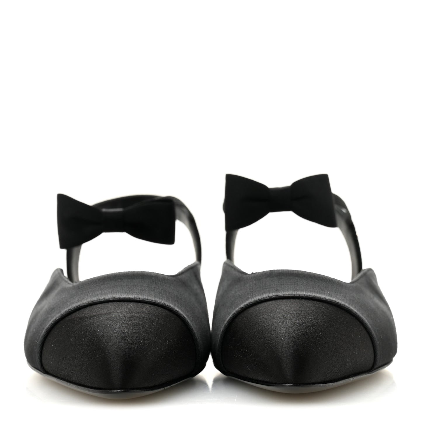 Satin Slingback Cap Toe Bow Flats 39.5 Black