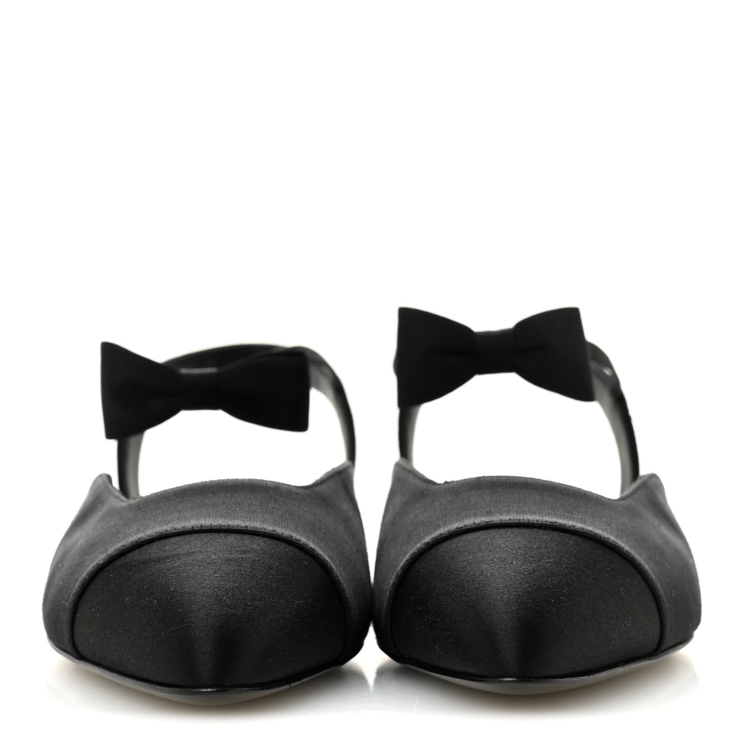 Chanel Satin Slingback Cap Toe Bow Flats 39.5 Black 3 of 10