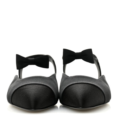 Chanel Satin Slingback Cap Toe Bow Flats 39.5 Black 3 of 10