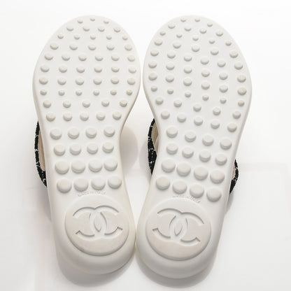 Chanel Tweed Quilted Camellia Thong Sandals 39.5 Black White 5 of 9