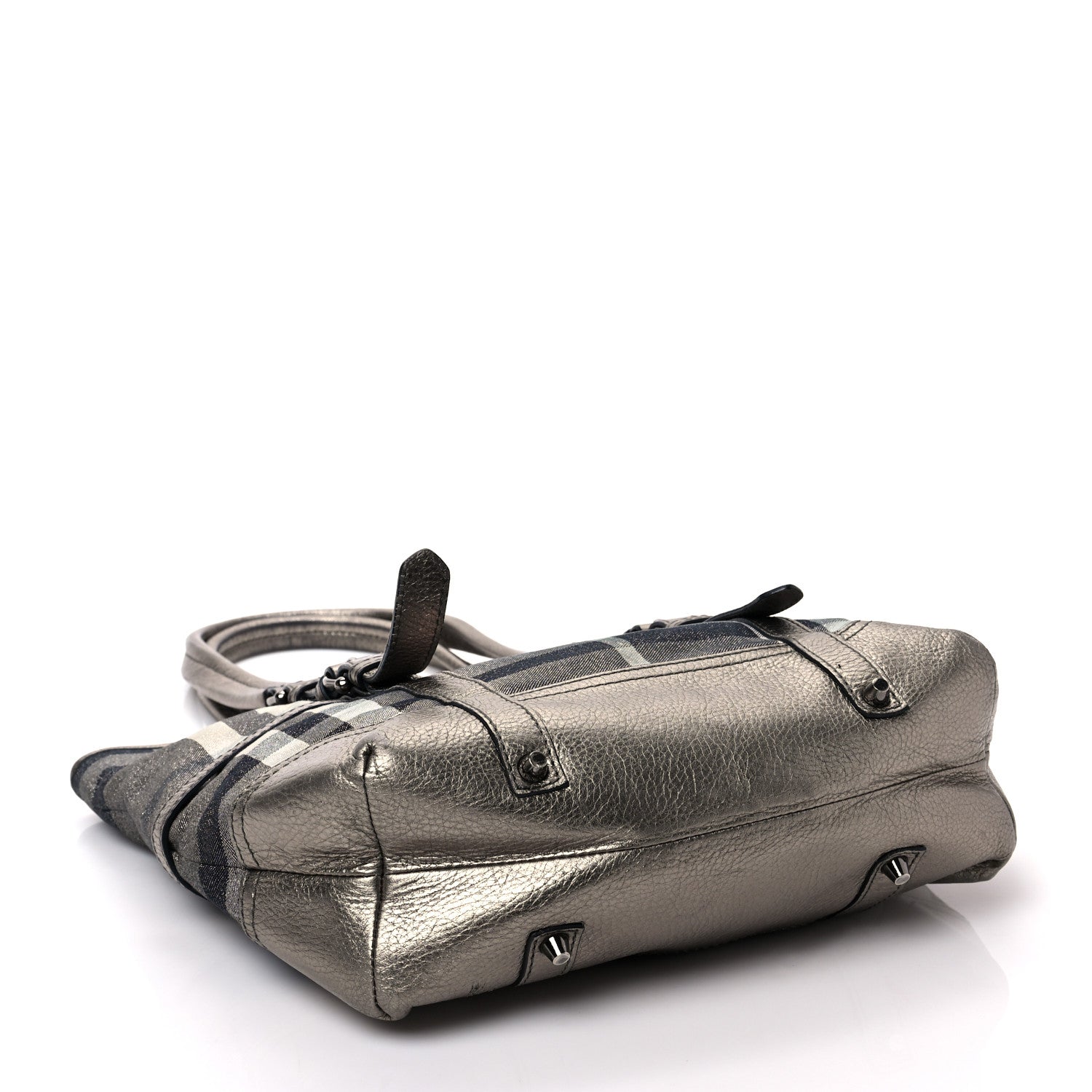 Burberry Metallic Calfskin House Check Tote Pewter 4 of 9
