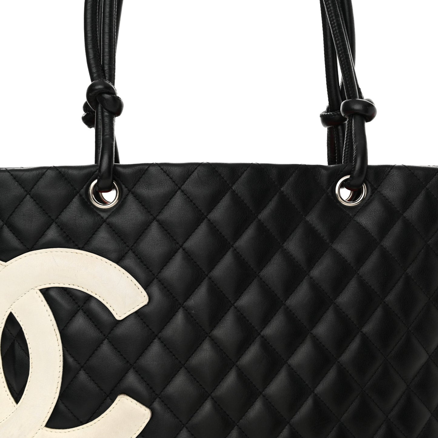Calfskin Quilted Large Cambon Tote Black White