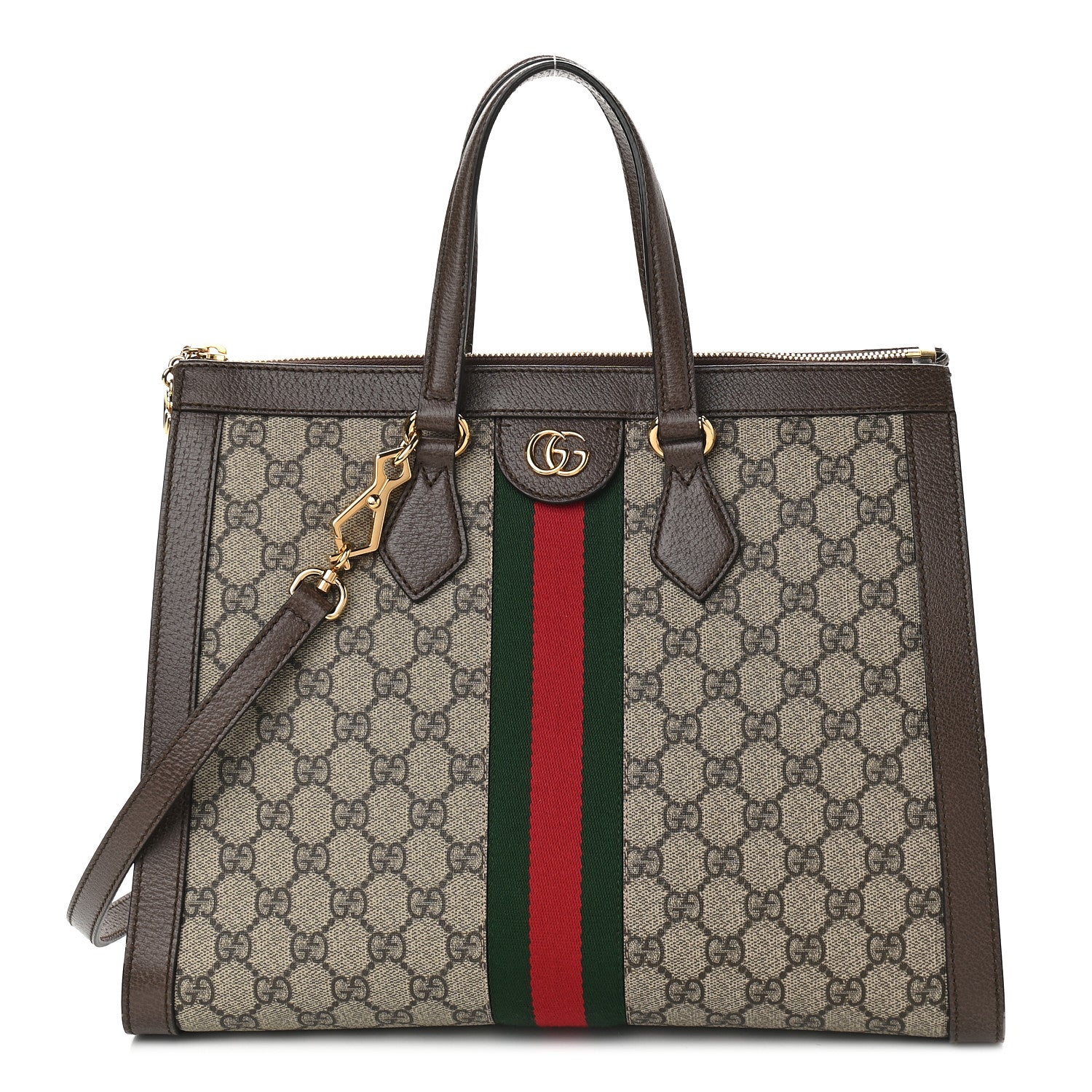Gucci GG Supreme Monogram Web Medium Ophidia Tote Bag Brown 1 of 9