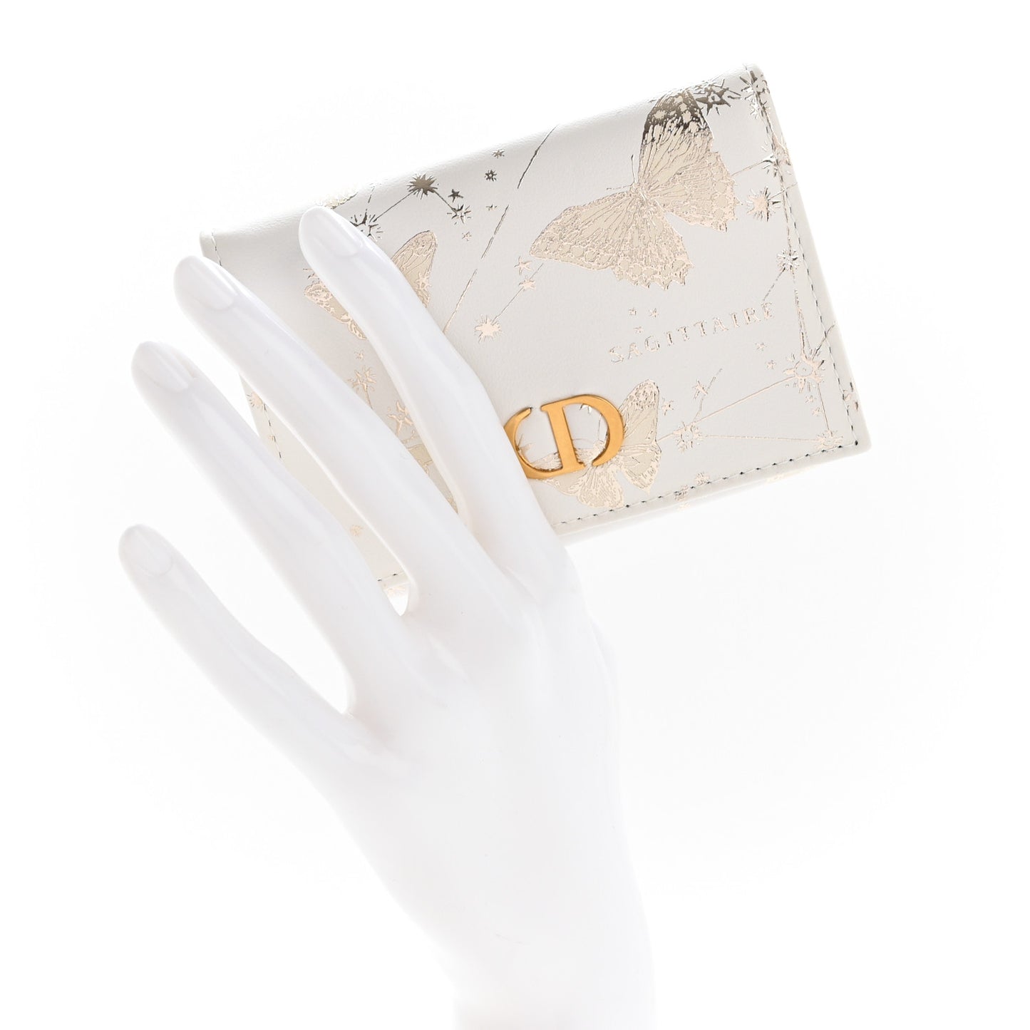 Calfskin Zodiac Print Caro Medium Wallet White Multicolor