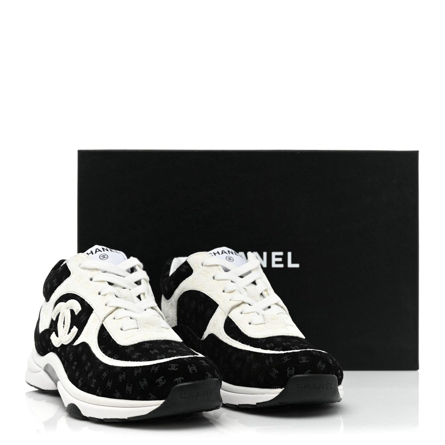 Nylon Suede Calfskin Printed CC Sneakers 40 Black White