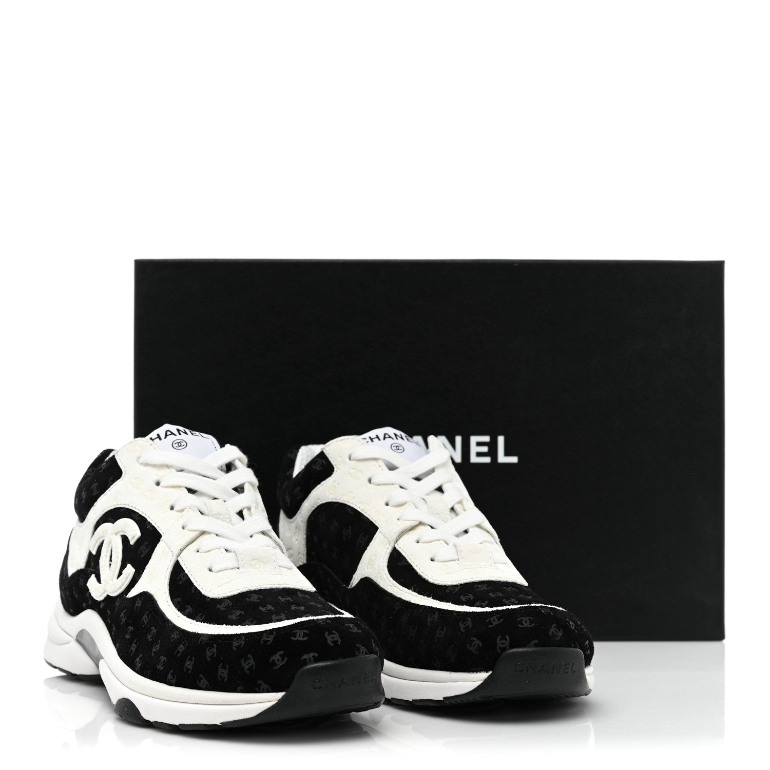 Chanel Nylon Suede Calfskin Printed CC Sneakers 40 Black White 10 of 10