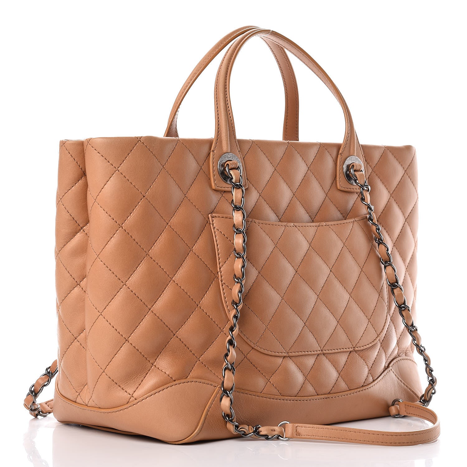 Chanel Calfskin Quilted Small Easy Shopping Tote Dark Beige 3 of 11