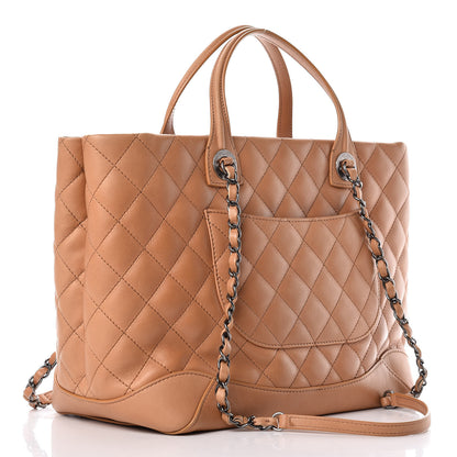 Chanel Calfskin Quilted Small Easy Shopping Tote Dark Beige 3 of 11