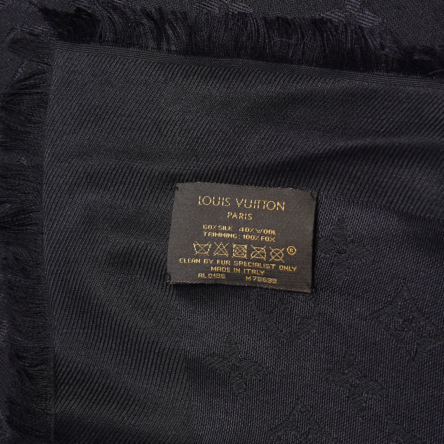 Louis Vuitton Silk Wool Monogram Fox V Fur Shawl Black 4 of 4