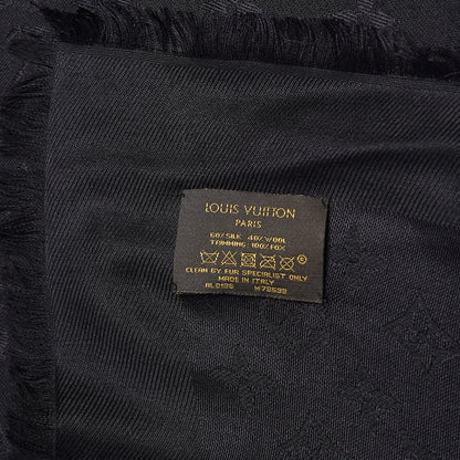 Louis Vuitton Silk Wool Monogram Fox V Fur Shawl Black 4 of 4
