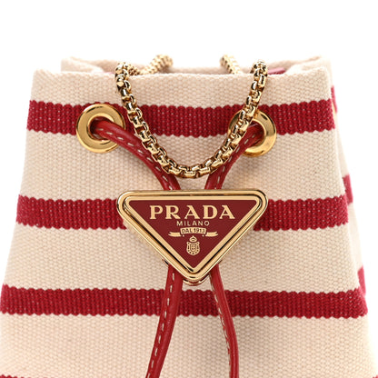 Prada Canvas Stripe Metal Triangle Logo Mini Drawcord Pouch Shoulder Bag Avorio Rosso 8 of 10