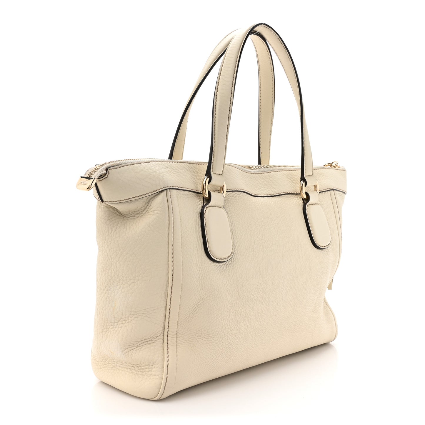 Pebbled Calfskin Small Soho Top Handle Bag Off White