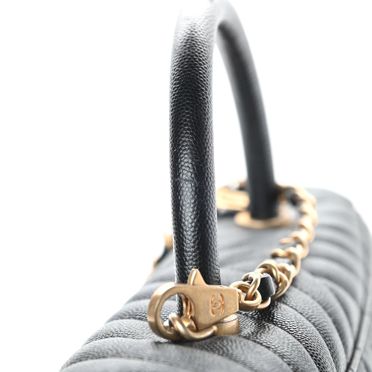 Chanel Caviar Chevron Quilted Medium Coco Handle Flap Black 15 of 16