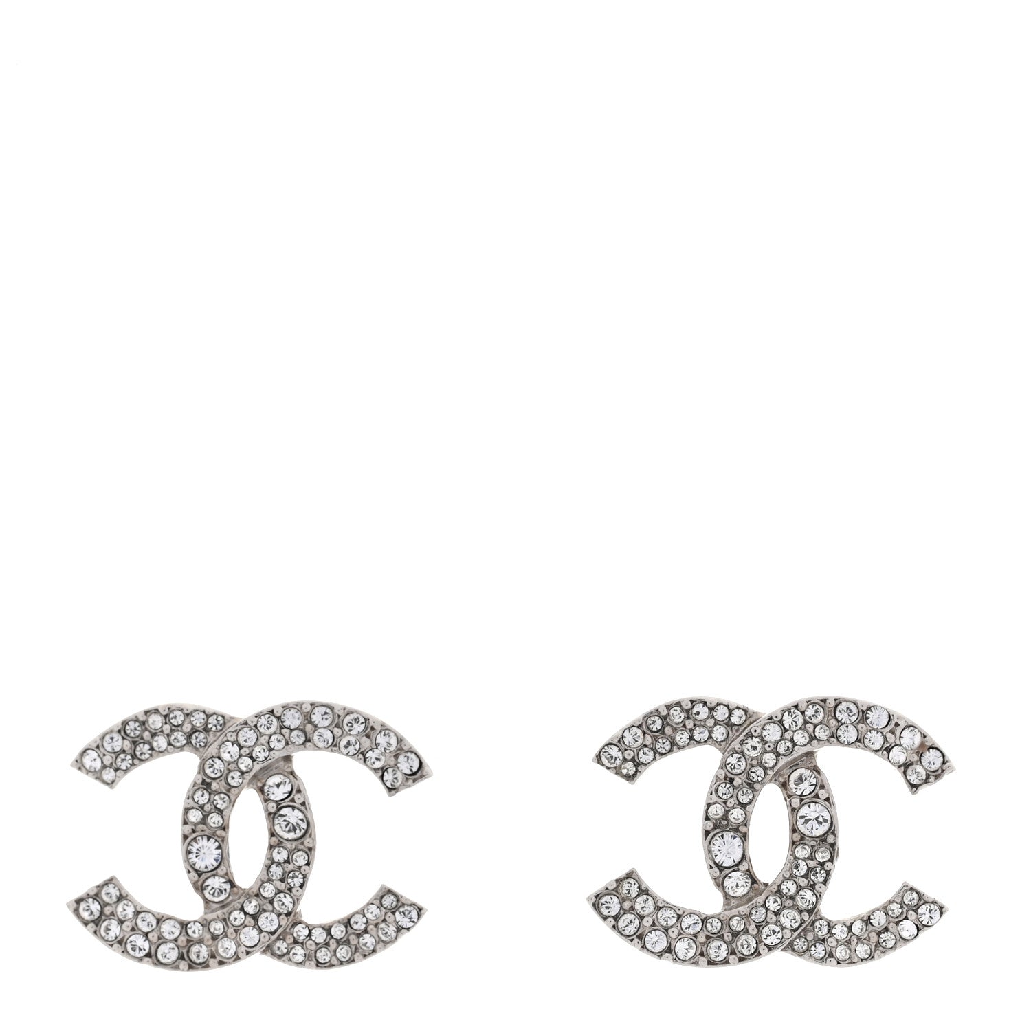 Chanel Crystal Large CC Earrings Silver 1 of 5