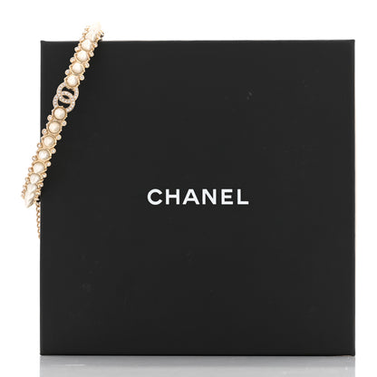 Chanel Spike Pearl Crystal CC Choker Necklace Gold Pearly White 5 of 5
