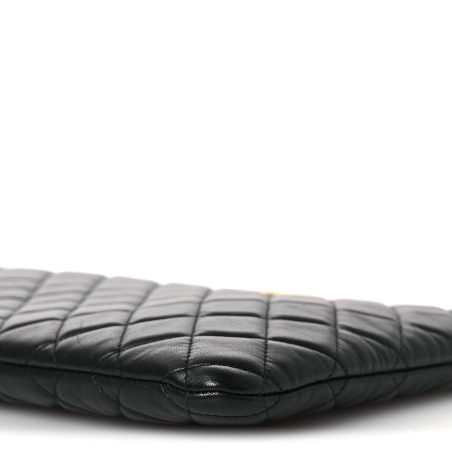 Lambskin Quilted Large Boy Zip Pouch Black