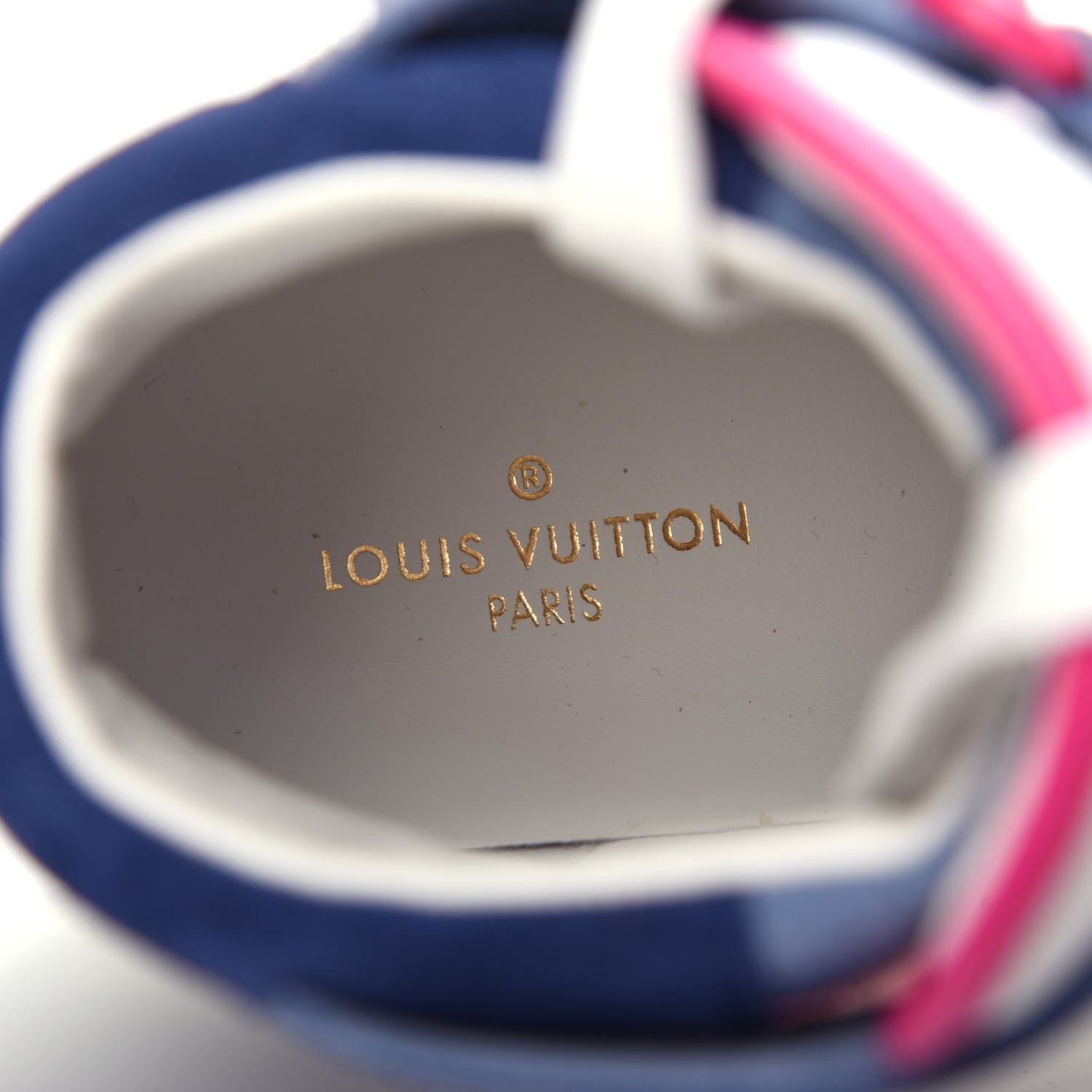Louis Vuitton Sheepskin Embossed Suede Calfskin Womens Boombox High-Top Sneakers 37.5 White Denim Blue 8 of 10