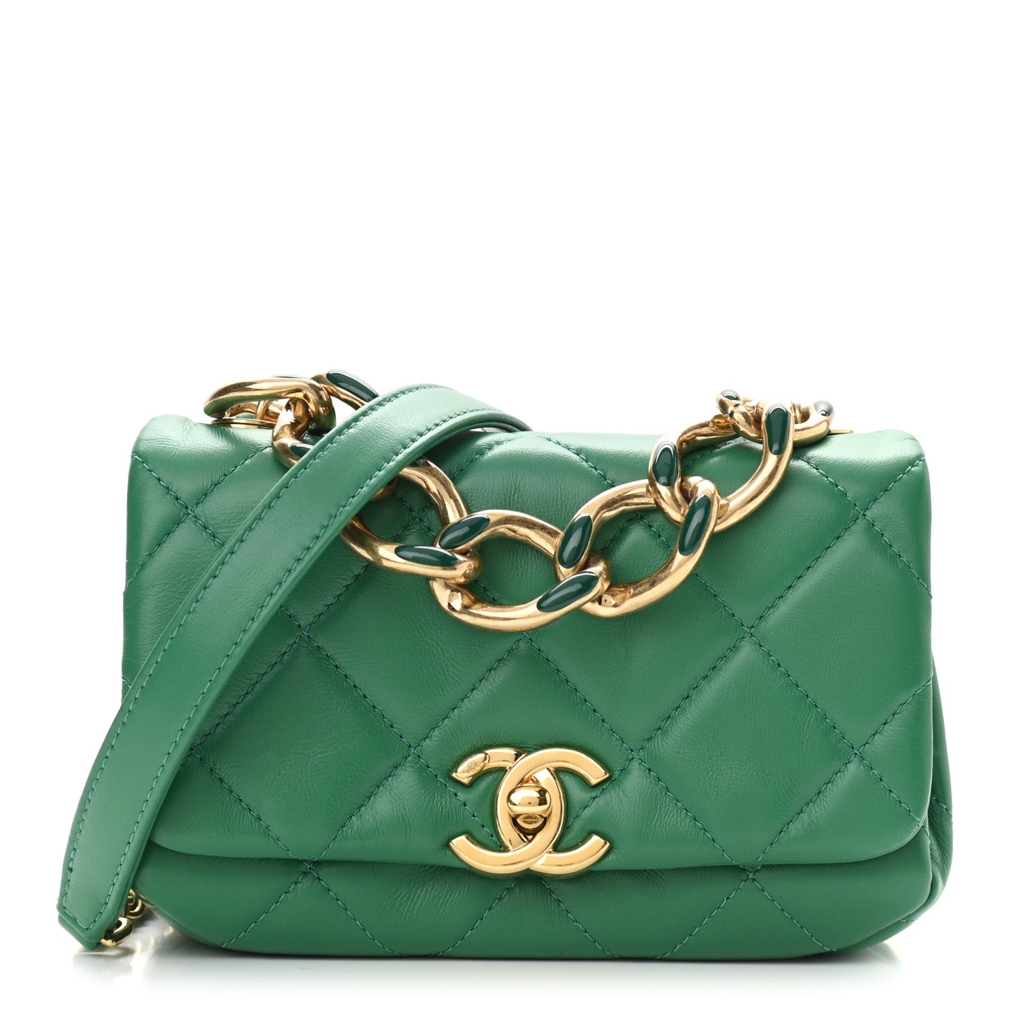 Lambskin Quilted Mini Color Match Flap Green