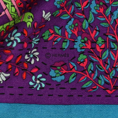 Hermes Cashmere Silk Pique Fleuri de Provence Shawl 140 Canard Violet Framboise 5 of 6