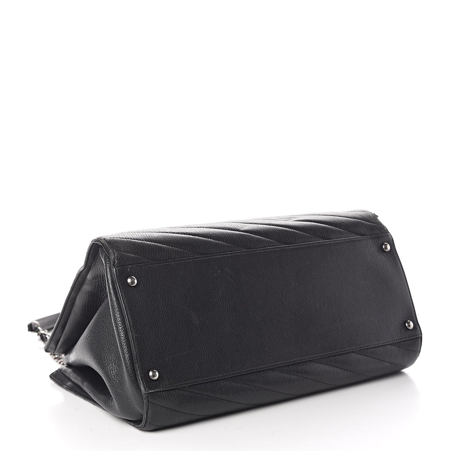 Shiny Goatskin Chevron Quilted Large Gabrielle Shopping Tote Black