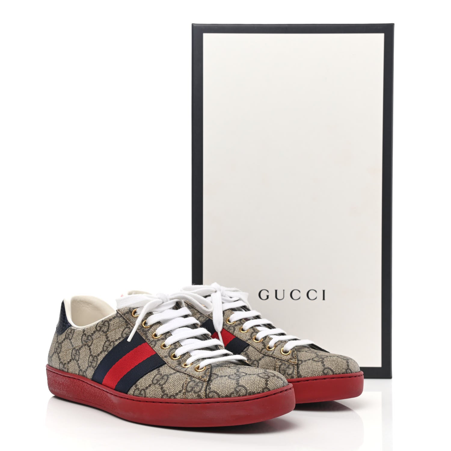 Gucci GG Supreme Monogram Ayers Mens New Ace Low-Top Sneaker 7 Beige Red 32 of 32