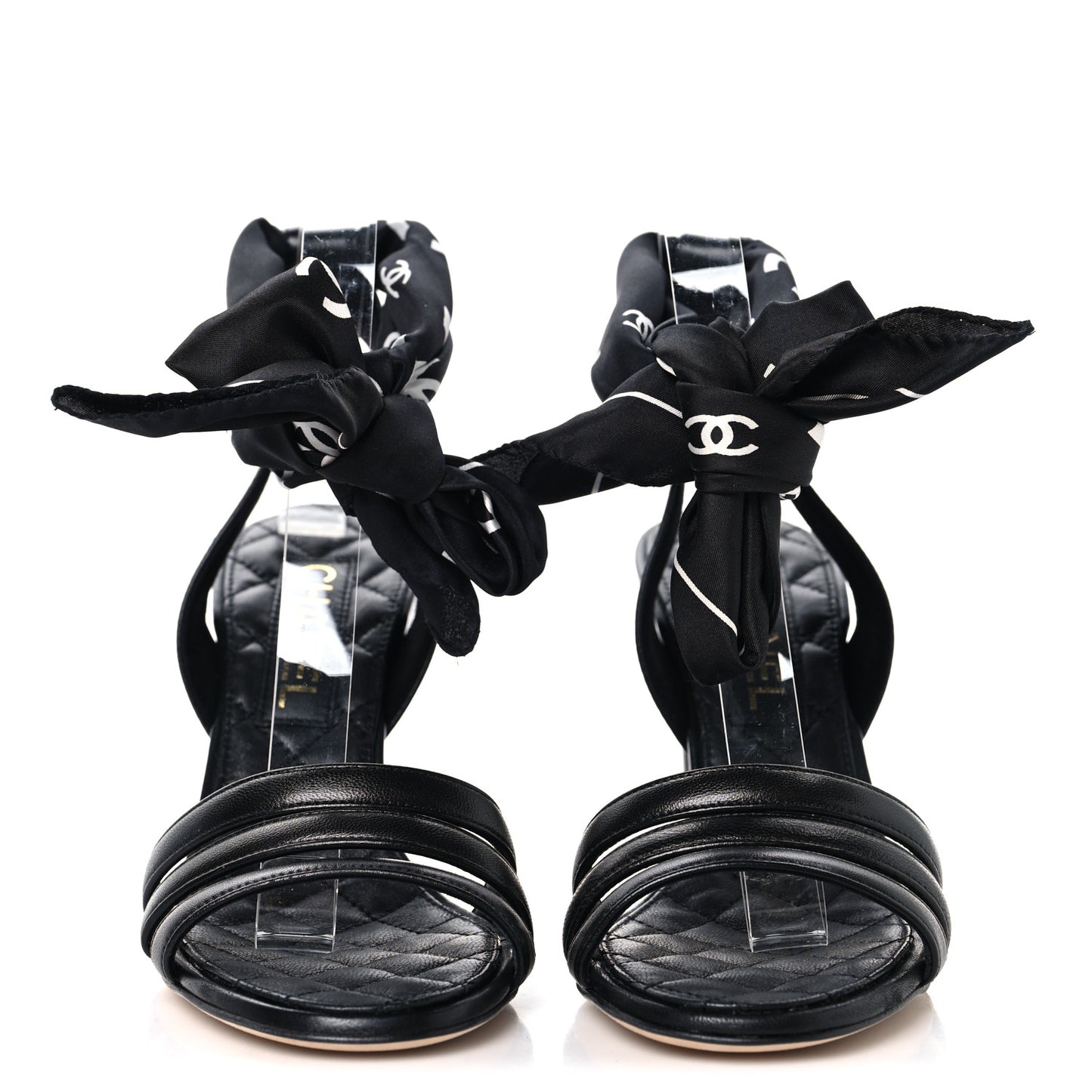 Lambskin Silk CC Wrap Ankle Sandals 38.5 Black
