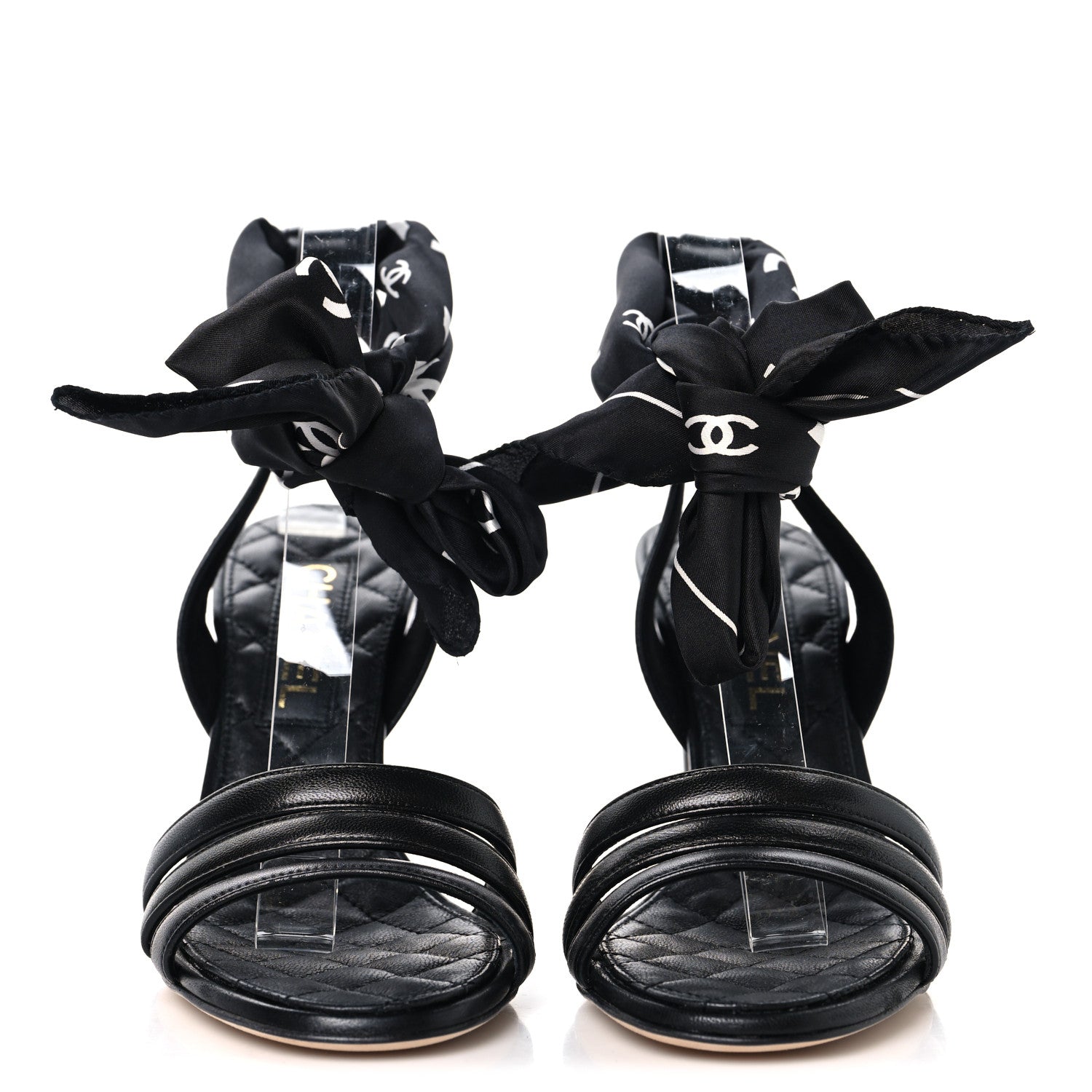 Chanel Lambskin Silk CC Wrap Ankle Sandals 38.5 Black 3 of 9
