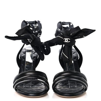 Chanel Lambskin Silk CC Wrap Ankle Sandals 38.5 Black 3 of 9