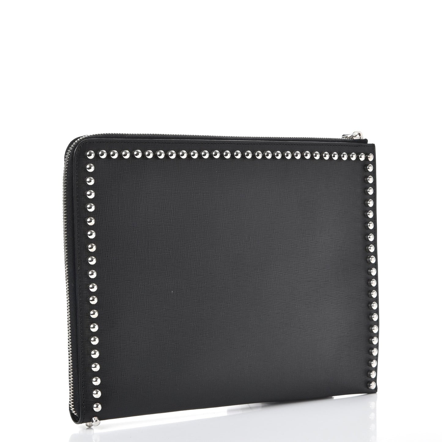 Vitello Elite Mink Fur Studded Karlito Zip Around Pouch Black