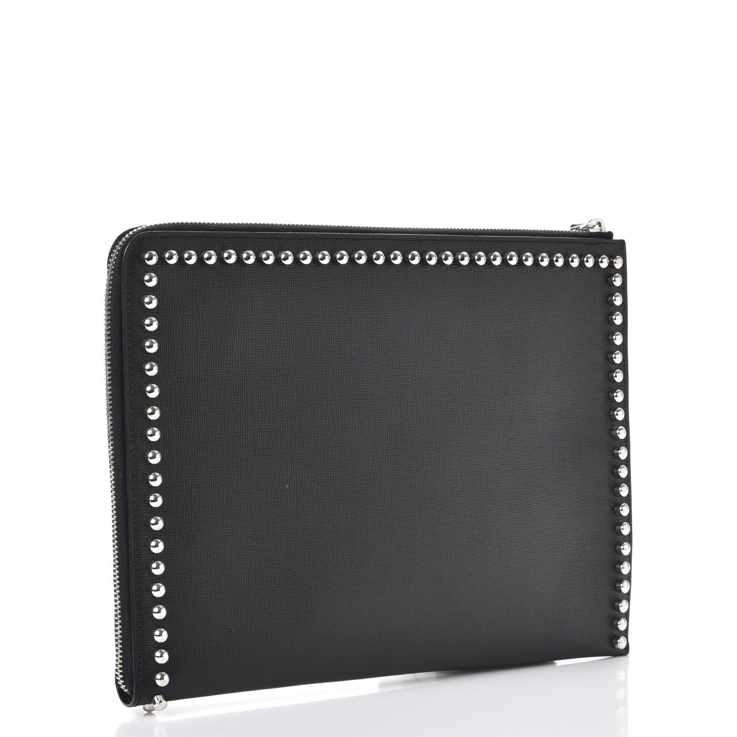 Fendi Vitello Elite Mink Fur Studded Karlito Zip Around Pouch Black 3 of 7