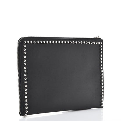 Fendi Vitello Elite Mink Fur Studded Karlito Zip Around Pouch Black 3 of 7