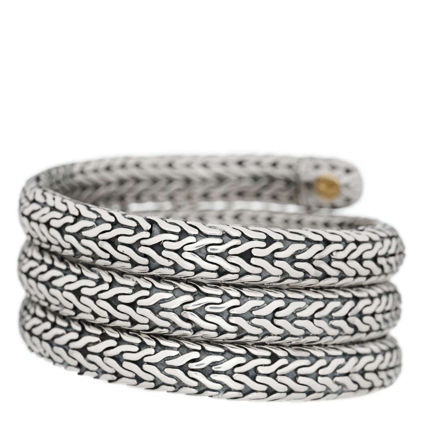 John Hardy Sterling Silver 18K Yellow Gold Diamond Triple Coil Bracelet 2 of 5