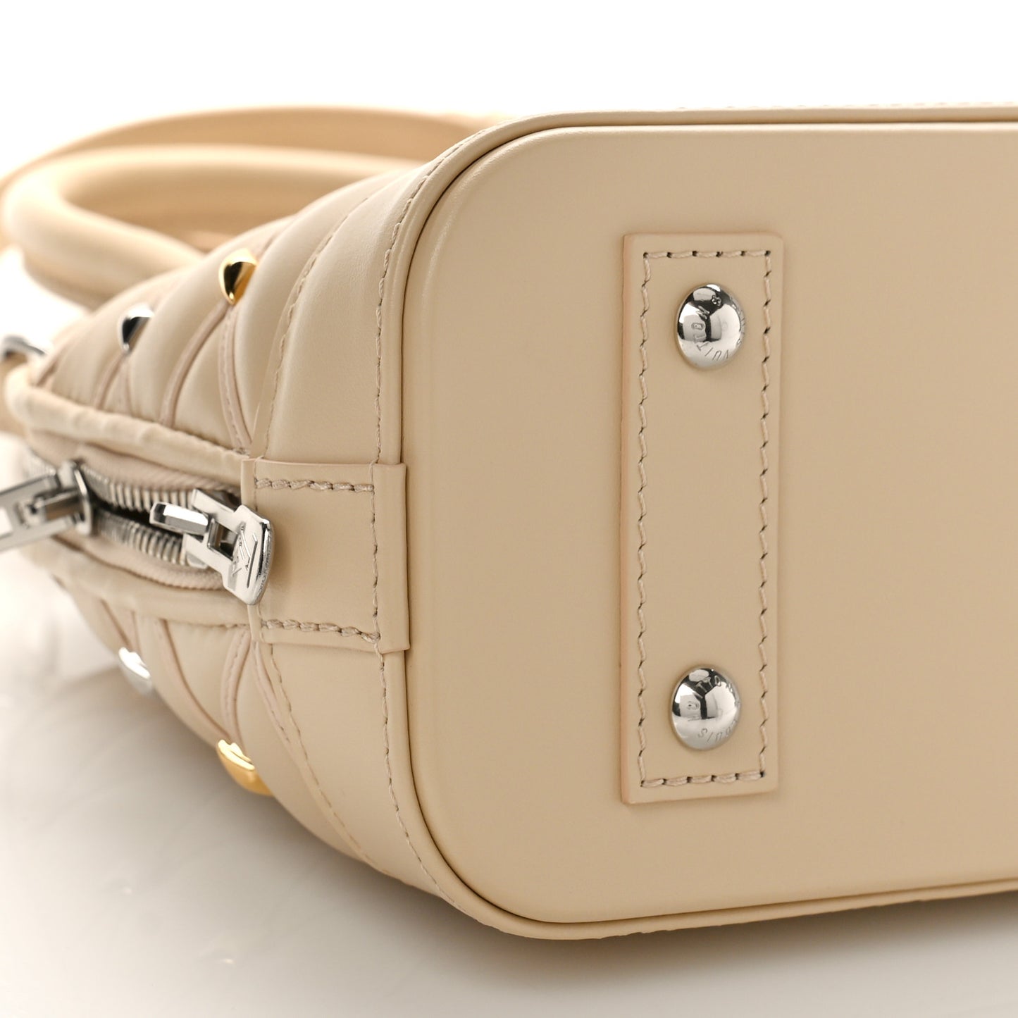 Lambskin Quilted Studded Alma BB Beige