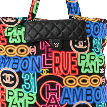 Chanel Caviar Fabric Graffiti Foldable Tote Bag With Chain Black Multicolor 12 of 17