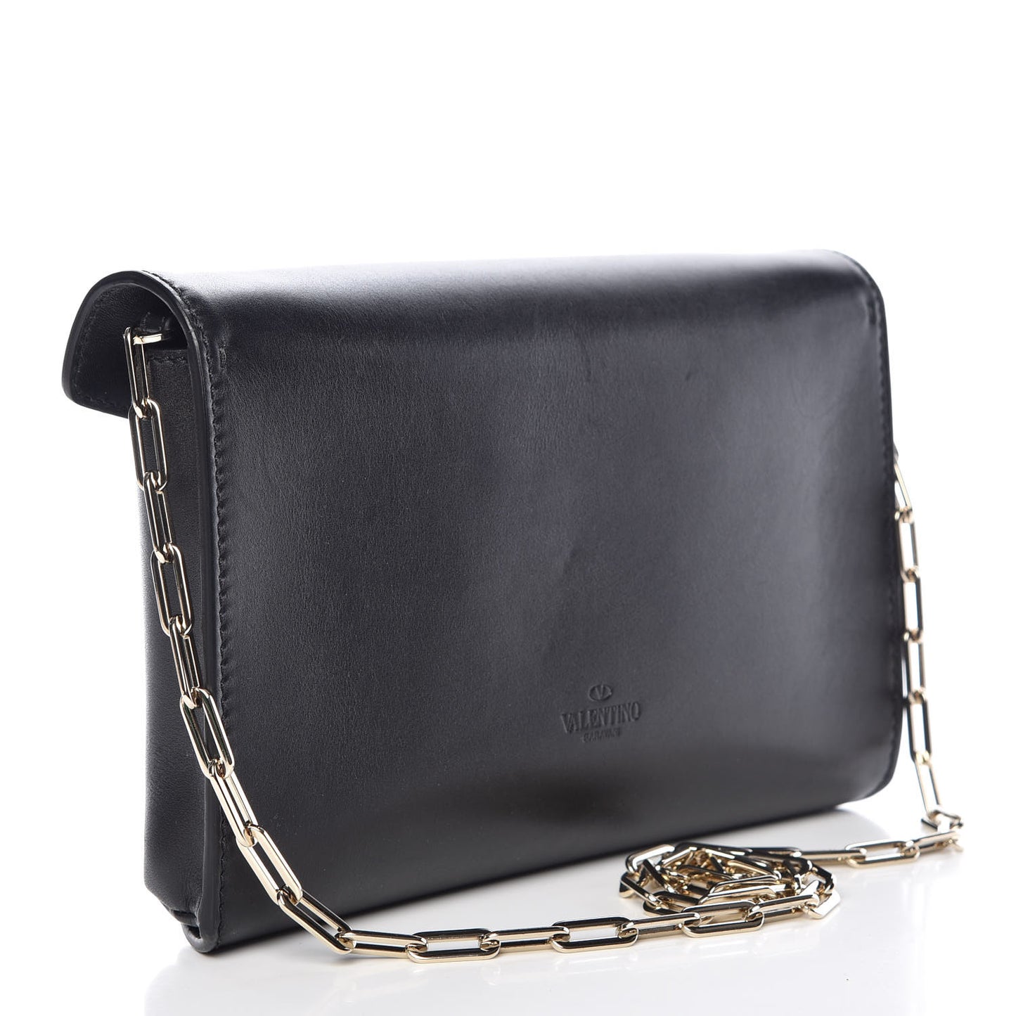 Calfskin V Rivet Chain Clutch Black