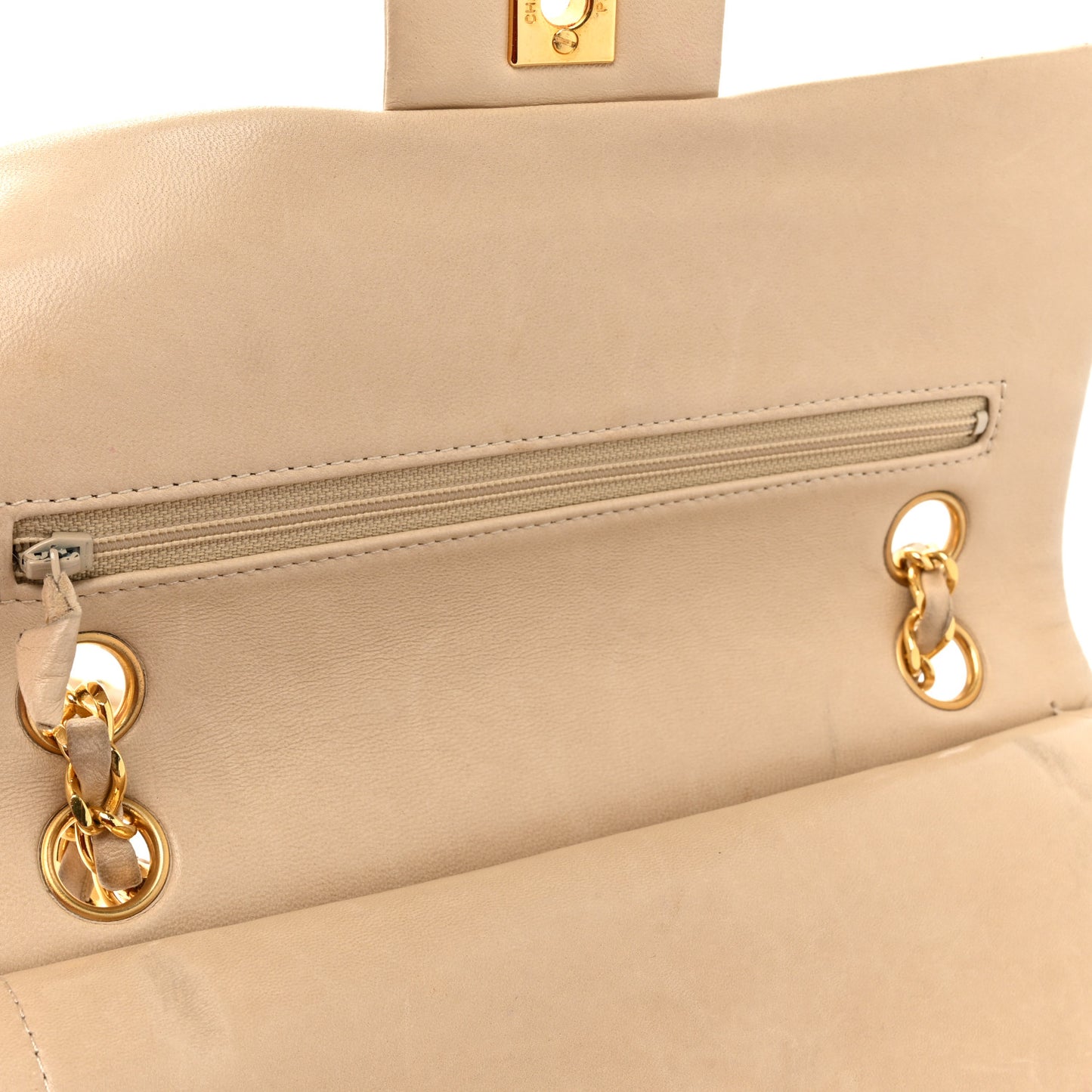 Lambskin Quilted Small Double Flap Beige